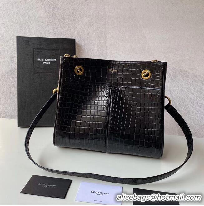 Luxury Cheap SAINT LAURENT CASSANDRA IN CROCODILE-EMBOSSED SHINY LEATHER Y862028 black