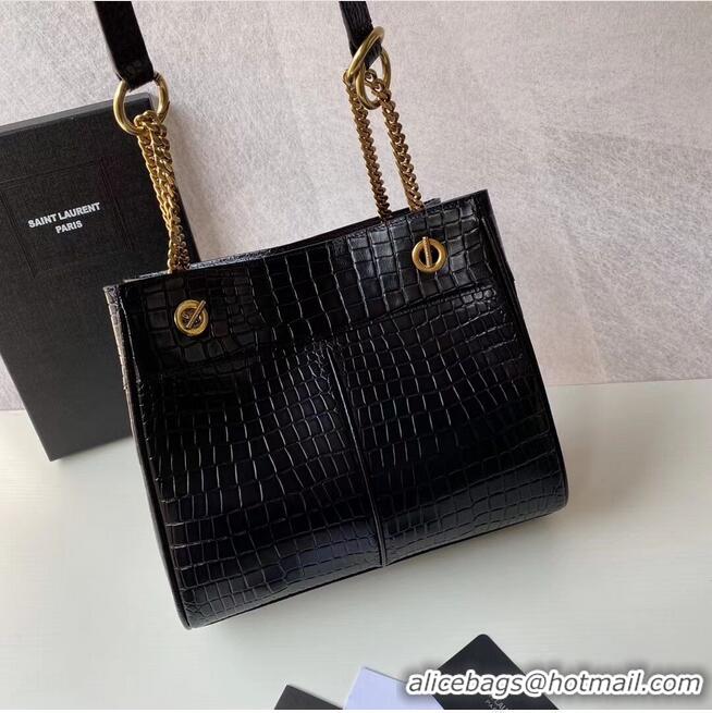 Luxury Cheap SAINT LAURENT CASSANDRA IN CROCODILE-EMBOSSED SHINY LEATHER Y862028 black