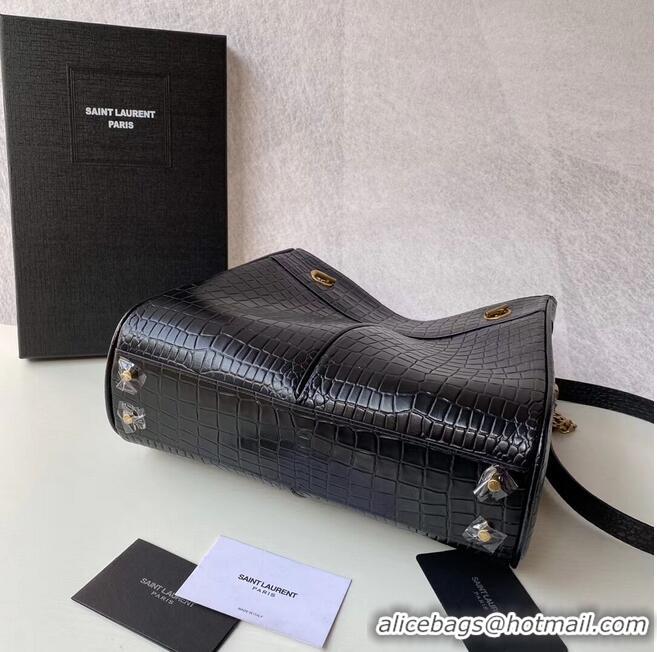 Luxury Cheap SAINT LAURENT CASSANDRA IN CROCODILE-EMBOSSED SHINY LEATHER Y862028 black