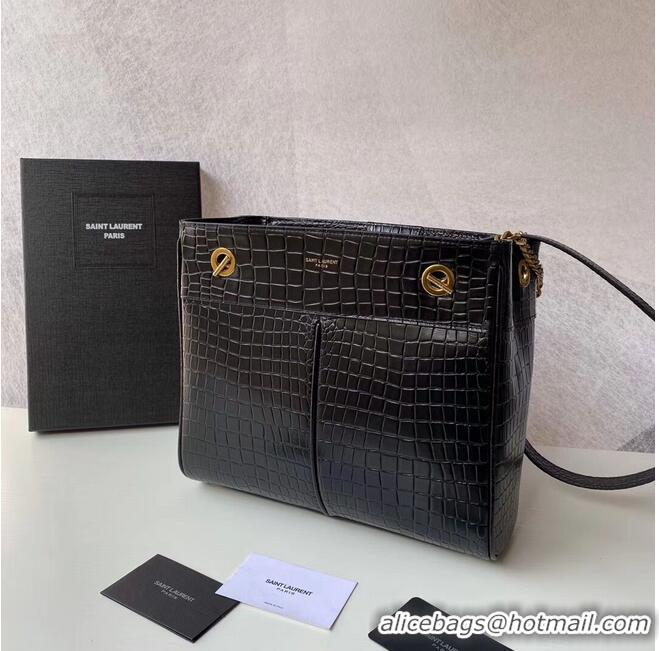 Luxury Cheap SAINT LAURENT CASSANDRA IN CROCODILE-EMBOSSED SHINY LEATHER Y862028 black