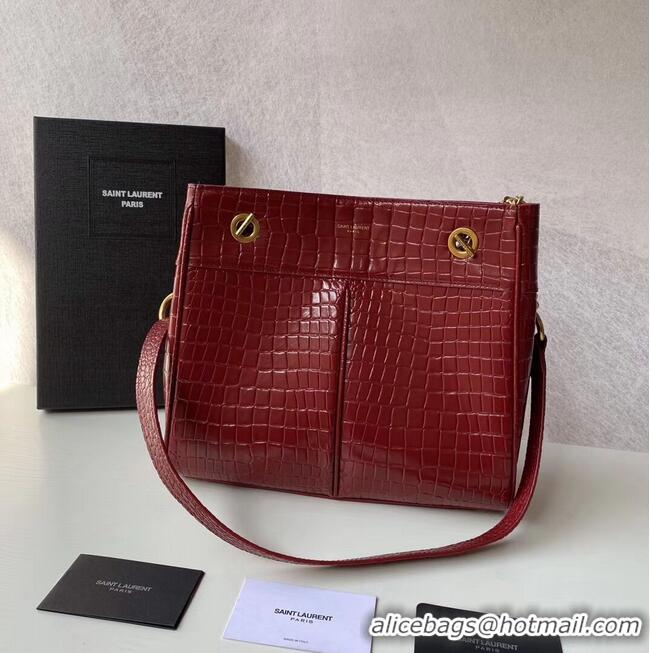 Low Price SAINT LAURENT CASSANDRA IN CROCODILE-EMBOSSED SHINY LEATHER Y862028 red