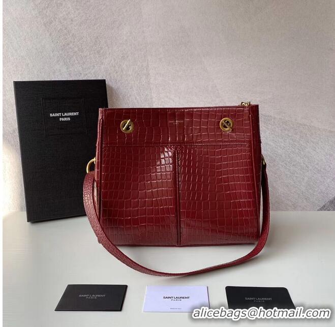 Low Price SAINT LAURENT CASSANDRA IN CROCODILE-EMBOSSED SHINY LEATHER Y862028 red