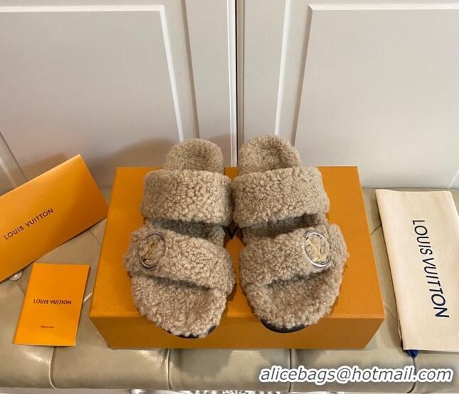 Discount Louis Vuitton Bom Dia Shearling Wool Flat Mules Sandals 111250 Beige