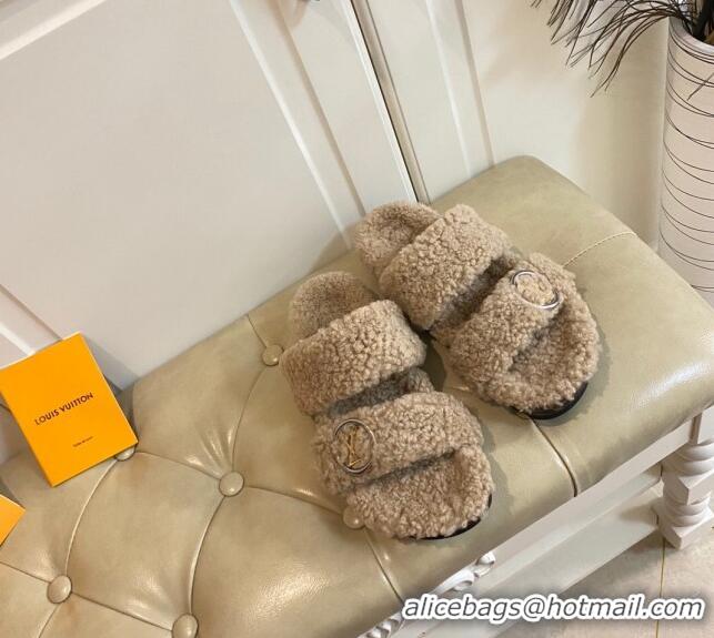 Discount Louis Vuitton Bom Dia Shearling Wool Flat Mules Sandals 111250 Beige