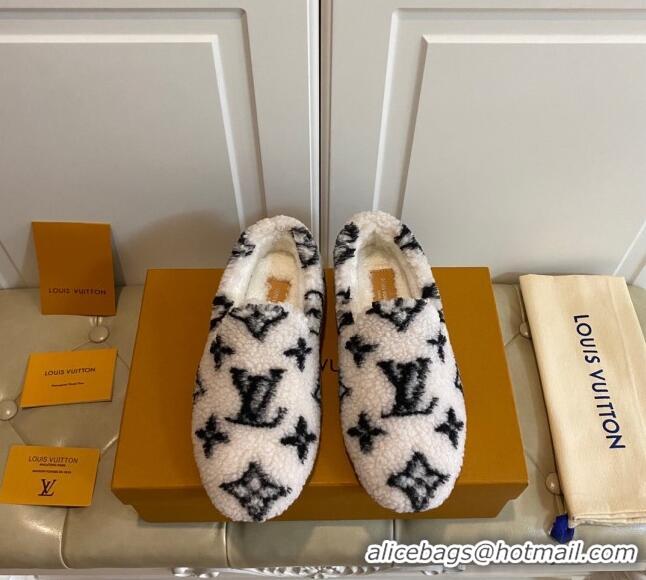 New Style Louis Vuitton Monogram Shearling Wool Flat Loafers 111253 White