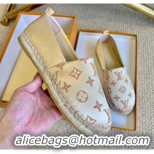 Stylish Louis Vuitton Starboard Monogram Silk Flat Espadrilles 111269 Light Gold