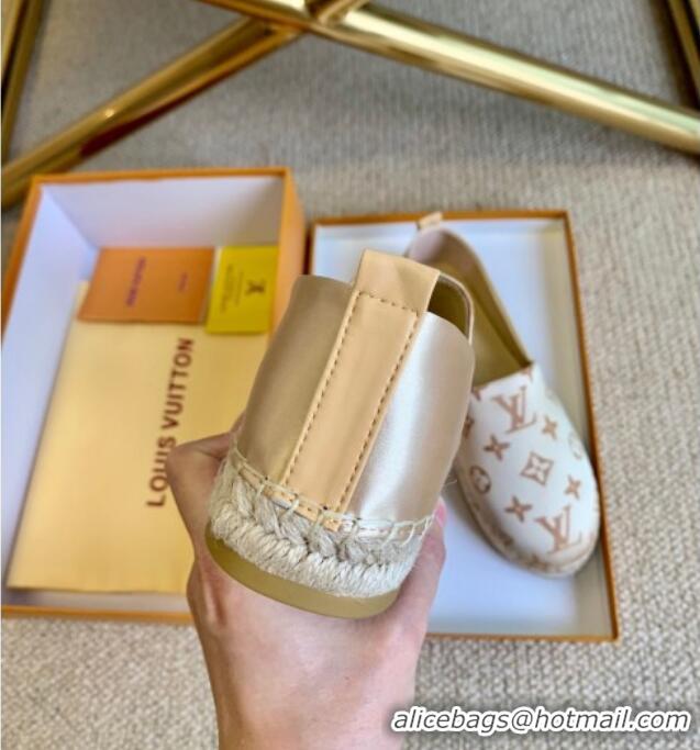 Stylish Louis Vuitton Starboard Monogram Silk Flat Espadrilles 111269 Light Gold