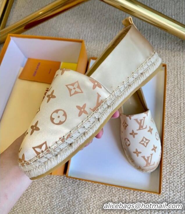 Stylish Louis Vuitton Starboard Monogram Silk Flat Espadrilles 111269 Light Gold