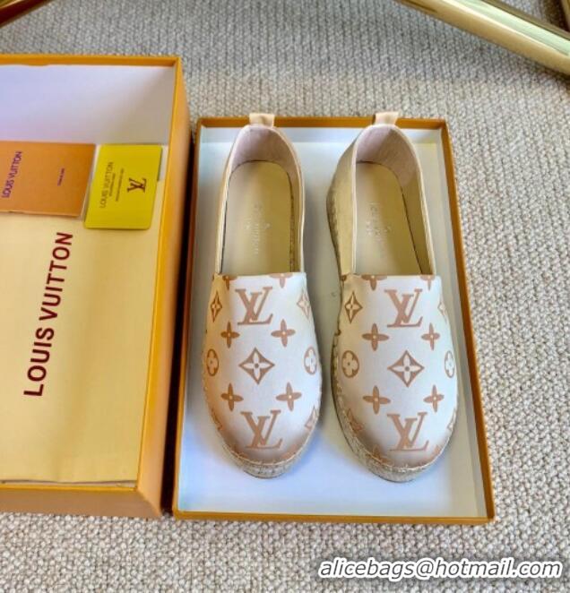 Stylish Louis Vuitton Starboard Monogram Silk Flat Espadrilles 111269 Light Gold