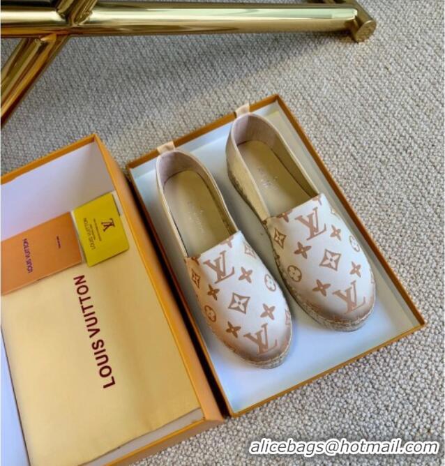 Stylish Louis Vuitton Starboard Monogram Silk Flat Espadrilles 111269 Light Gold