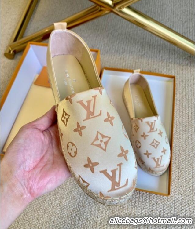 Stylish Louis Vuitton Starboard Monogram Silk Flat Espadrilles 111269 Light Gold