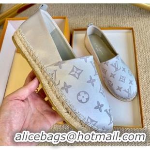 Purchase Louis Vuitton Starboard Monogram Silk Flat Espadrilles 111269 Silver