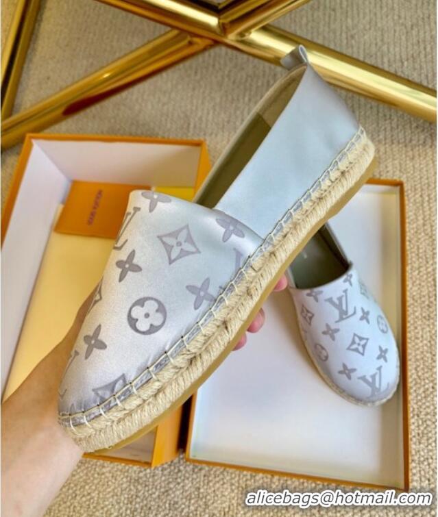 Purchase Louis Vuitton Starboard Monogram Silk Flat Espadrilles 111269 Silver