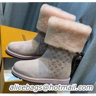 Grade Louis Vuitton Monogram Suede Short Boots with Wool Foldover 111404 Pink