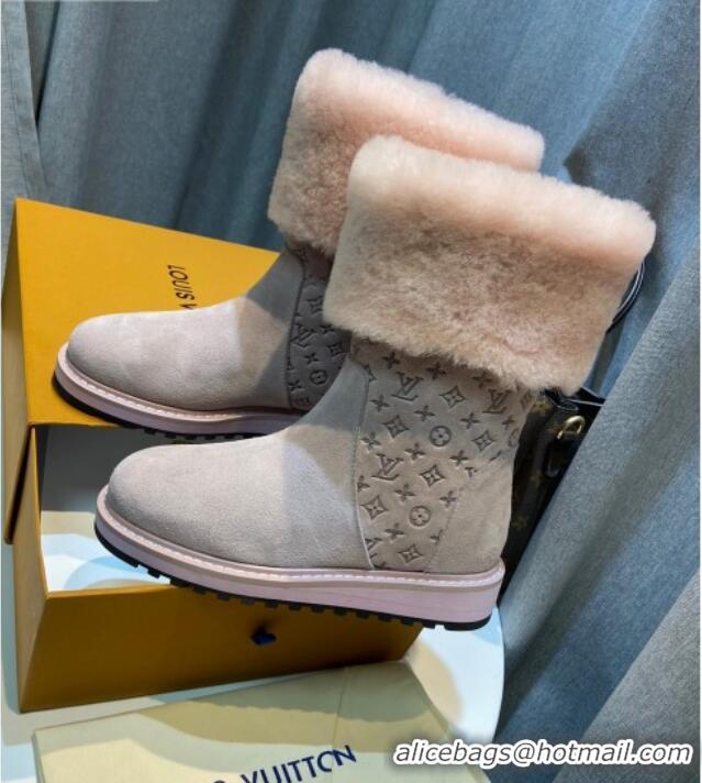 Grade Louis Vuitton Monogram Suede Short Boots with Wool Foldover 111404 Pink