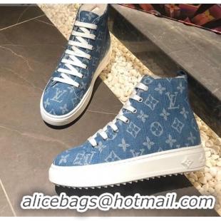 Custom Louis Vuitton Monogram Denim Wool Short Sneaker Boots 111426 Blue