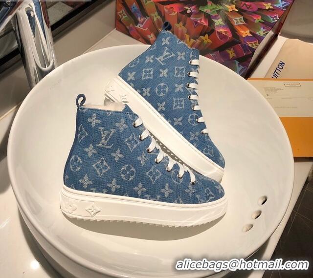 Custom Louis Vuitton Monogram Denim Wool Short Sneaker Boots 111426 Blue