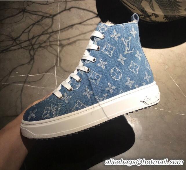 Custom Louis Vuitton Monogram Denim Wool Short Sneaker Boots 111426 Blue