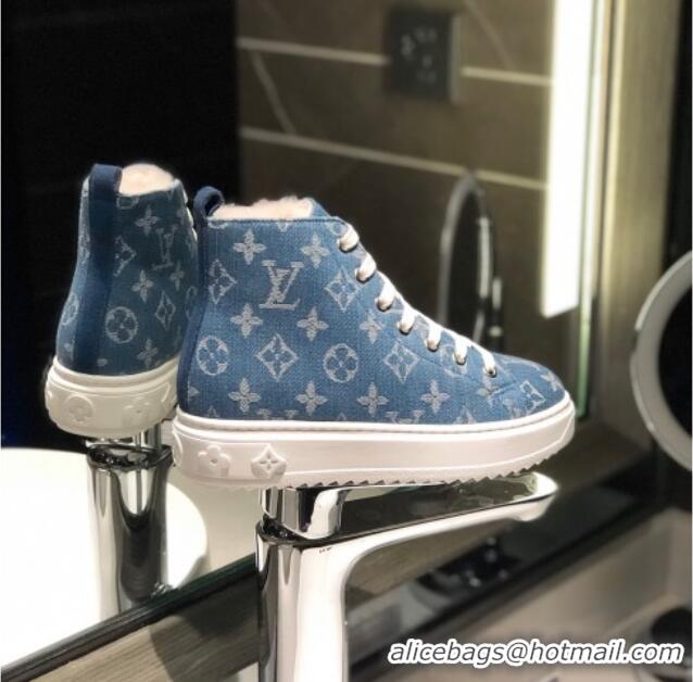 Custom Louis Vuitton Monogram Denim Wool Short Sneaker Boots 111426 Blue