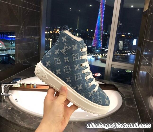 Custom Louis Vuitton Monogram Denim Wool Short Sneaker Boots 111426 Blue