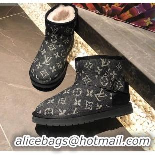 Good Product Louis Vuitton Monogram Denim Wool Short Boots with LV Strap 111434 Black