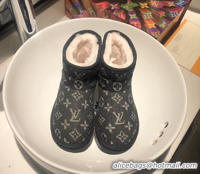 Good Product Louis Vuitton Monogram Denim Wool Short Boots with LV Strap 111434 Black