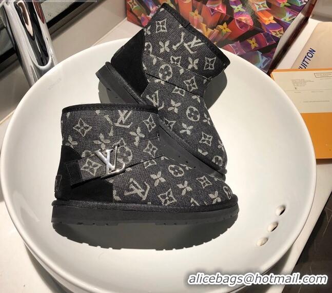 Good Product Louis Vuitton Monogram Denim Wool Short Boots with LV Strap 111434 Black