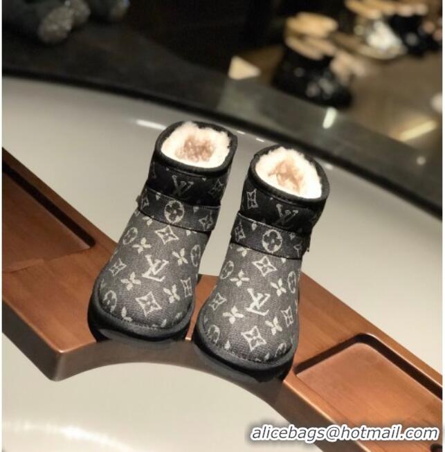 Good Product Louis Vuitton Monogram Denim Wool Short Boots with LV Strap 111434 Black