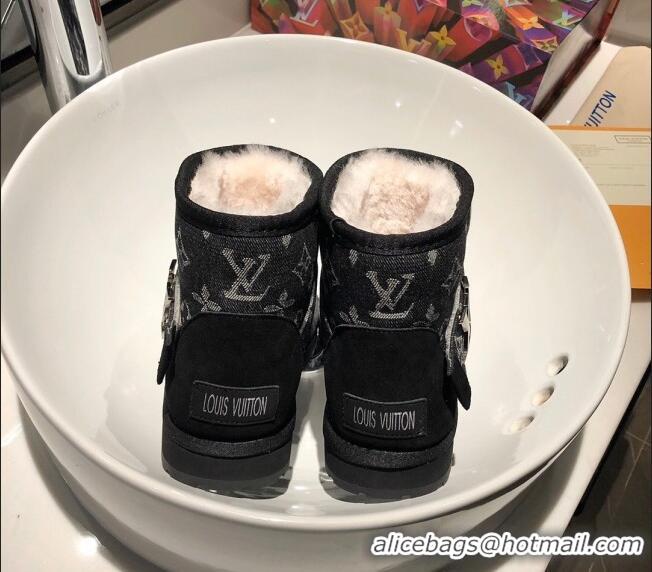 Good Product Louis Vuitton Monogram Denim Wool Short Boots with LV Strap 111434 Black