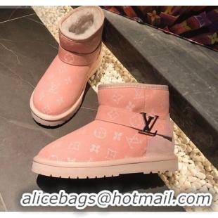 Top Quality Louis Vuitton Monogram Denim Wool Short Boots with LV Strap 111434 Pink