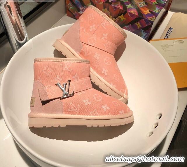 Top Quality Louis Vuitton Monogram Denim Wool Short Boots with LV Strap 111434 Pink