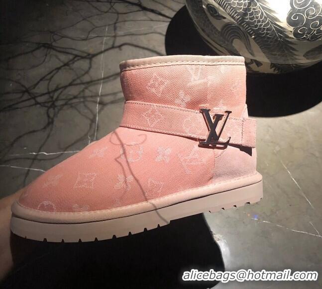 Top Quality Louis Vuitton Monogram Denim Wool Short Boots with LV Strap 111434 Pink