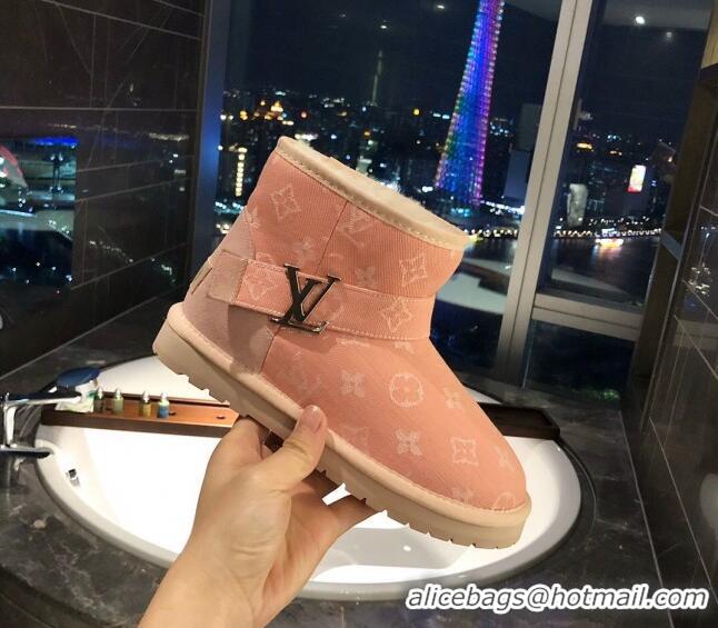 Top Quality Louis Vuitton Monogram Denim Wool Short Boots with LV Strap 111434 Pink