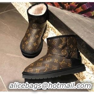 Affordable Price Louis Vuitton Monogram Canvas Wool Short Boots with LV Strap 111435