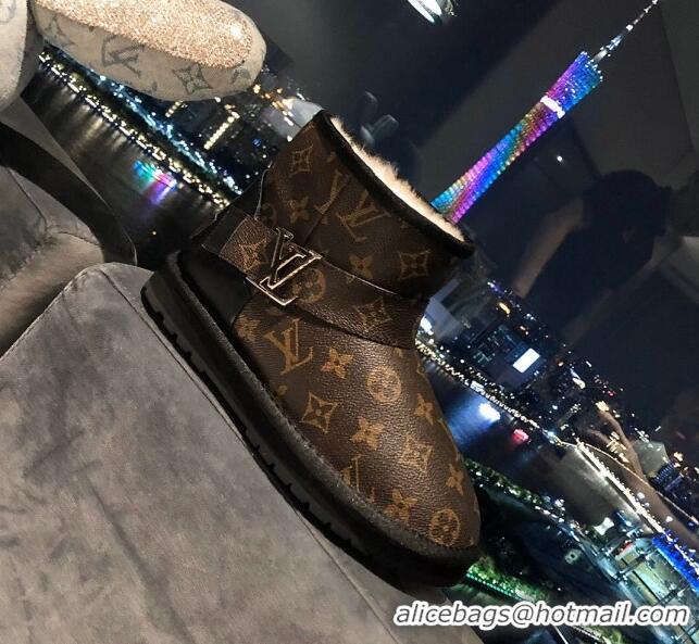 Affordable Price Louis Vuitton Monogram Canvas Wool Short Boots with LV Strap 111435