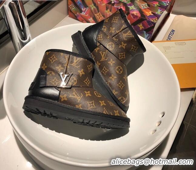 Affordable Price Louis Vuitton Monogram Canvas Wool Short Boots with LV Strap 111435