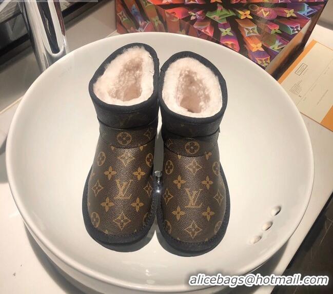 Affordable Price Louis Vuitton Monogram Canvas Wool Short Boots with LV Strap 111435