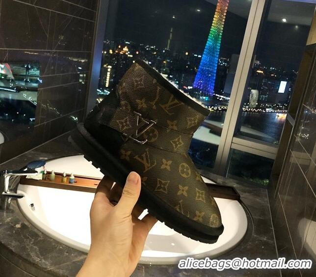 Affordable Price Louis Vuitton Monogram Canvas Wool Short Boots with LV Strap 111435