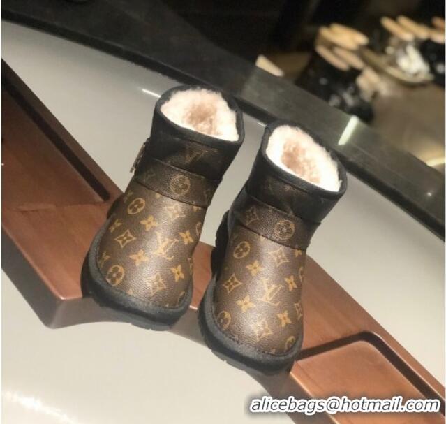 Affordable Price Louis Vuitton Monogram Canvas Wool Short Boots with LV Strap 111435