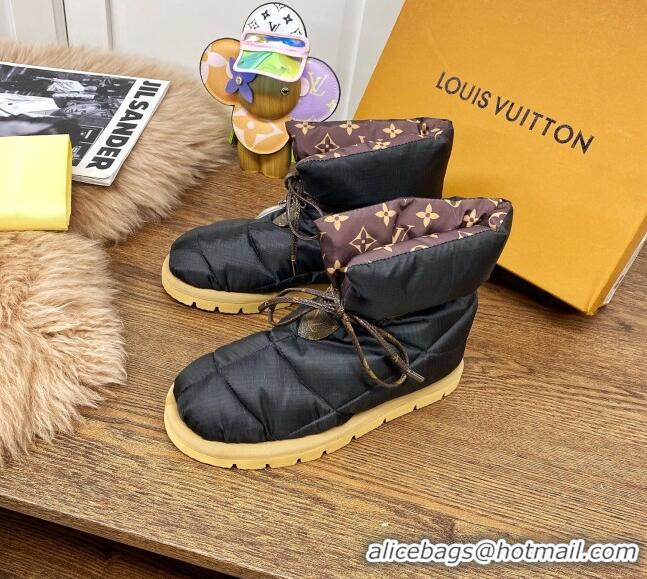 Stylish Louis Vuitton Down Feather Lace-up Waterproof Boots Black/Monogram 111654