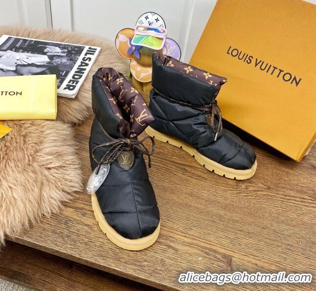 Stylish Louis Vuitton Down Feather Lace-up Waterproof Boots Black/Monogram 111654