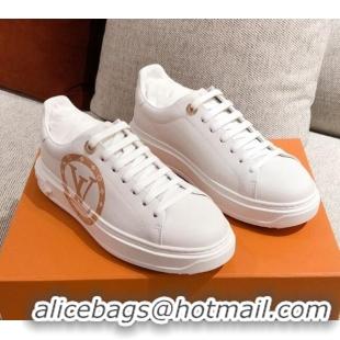 Best Price Louis Vuitton Time Out Leather Sneakers with LV Circle 111665 White