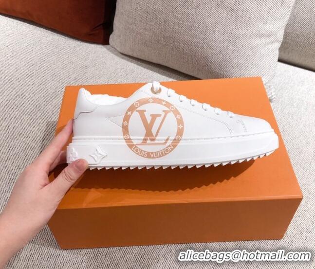 Best Price Louis Vuitton Time Out Leather Sneakers with LV Circle 111665 White