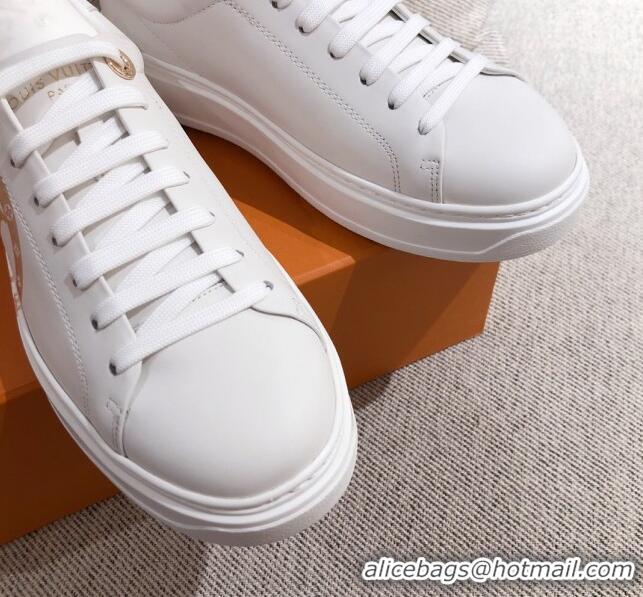 Best Price Louis Vuitton Time Out Leather Sneakers with LV Circle 111665 White