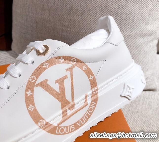 Best Price Louis Vuitton Time Out Leather Sneakers with LV Circle 111665 White