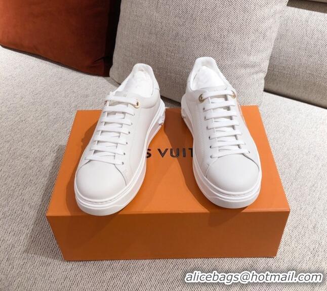 Best Price Louis Vuitton Time Out Leather Sneakers with LV Circle 111665 White