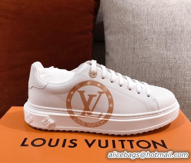 Best Price Louis Vuitton Time Out Leather Sneakers with LV Circle 111665 White