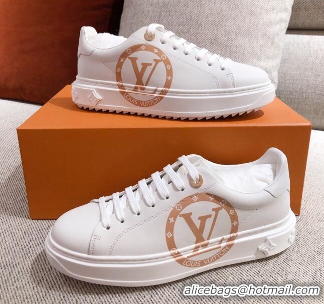 Best Price Louis Vuitton Time Out Leather Sneakers with LV Circle 111665 White