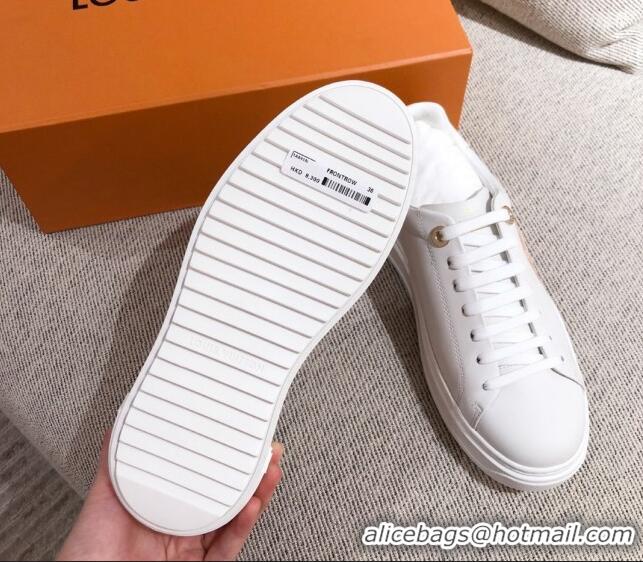 Best Price Louis Vuitton Time Out Leather Sneakers with LV Circle 111665 White