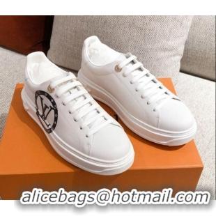 Low Price Louis Vuitton Time Out Leather Sneakers with LV Circle 111666 White